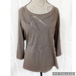 Coldwater Creek Brown Beaded Tee Size XL 16